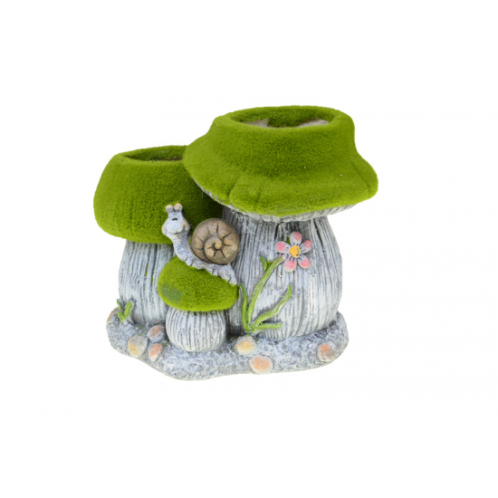 Gomba műgyanta csigás 32*20*30cm nyitott kalappal szürke/zöld