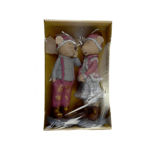 Gyertya egér 18cm szürke/bordó