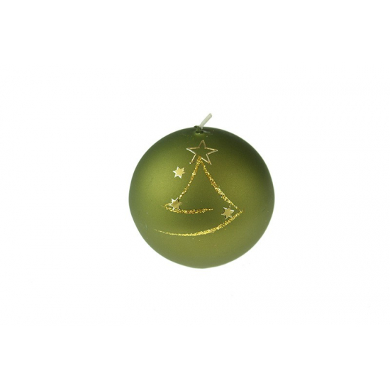 Gyertya gömb 80 Happy Christmas satin zöld