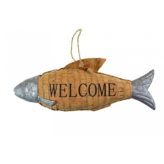 Figura hal textil/fém Welcome felirat 28*12 akasztós natúr