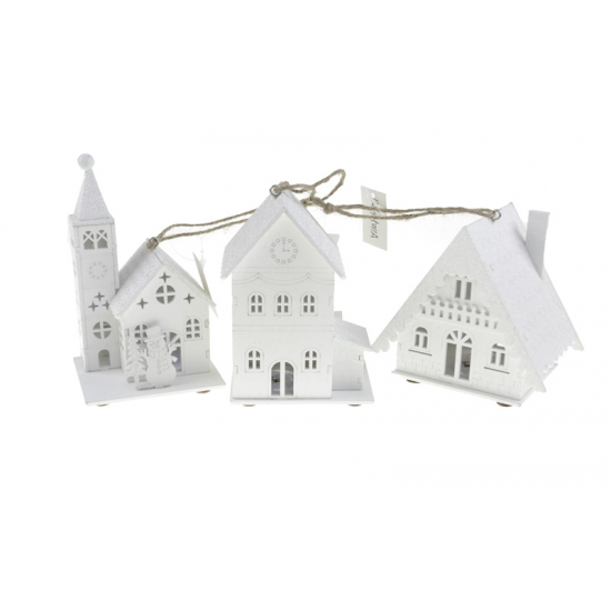 Ház fa LEDes 11.5*8*10.5CM többféle fehér
