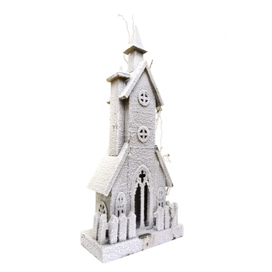 Figura ház fa LEDes 28X13X66CM+10L havas szürke