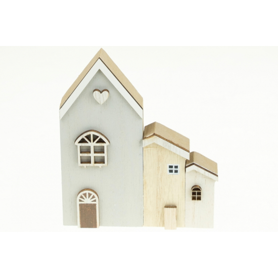 Ház fa 3db-os 10.5x2x13cm szürke/natúr