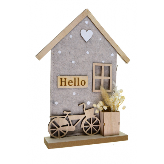 Ház filc/fa 30cm 2D Home szürke