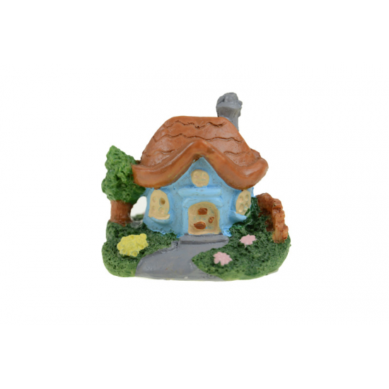 Figura ház poly 5,5*4,5*4,7cm kerttel kék