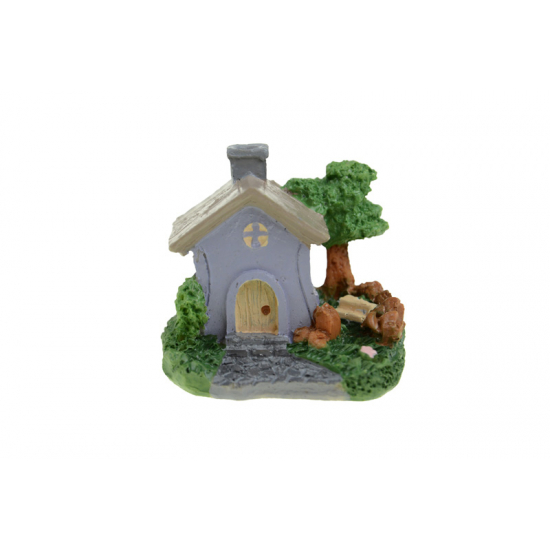 Figura ház poly 5,5*4,6*4,8cm fával kék