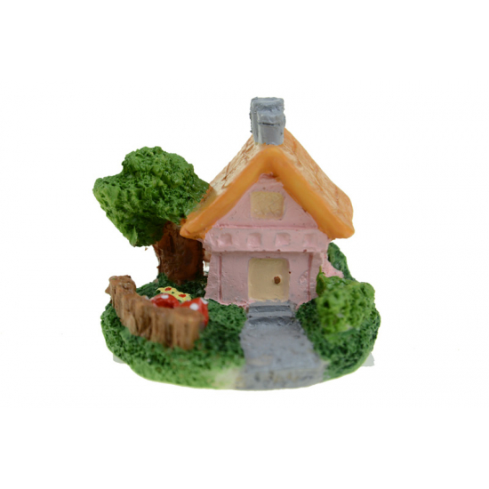 Figura ház poly 5,7*4,9*4,6cm kerttel rózsaszín