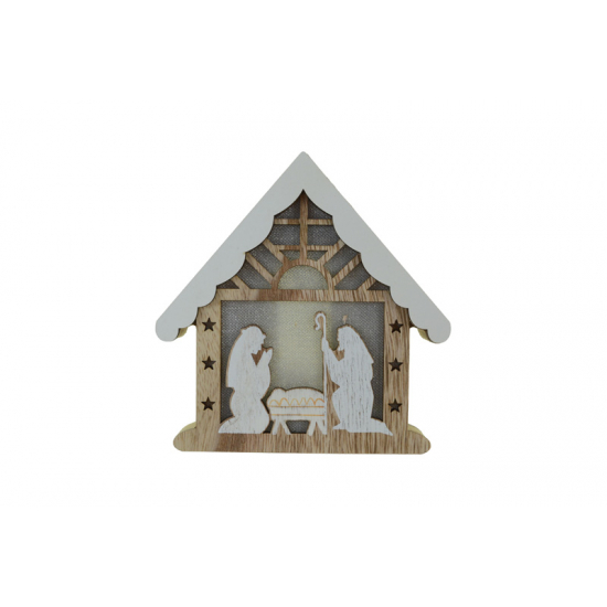 Figura házikó fa betlehemes 15*2.5*15.2CM natúr
