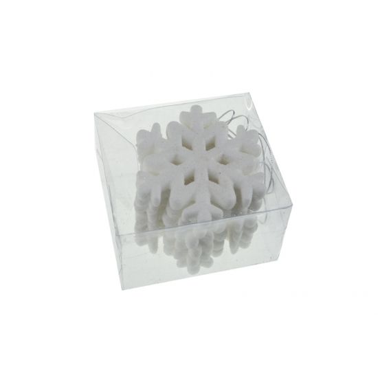 Hópehely hungarocell 10cm s/6 akasztós glitteres fehér