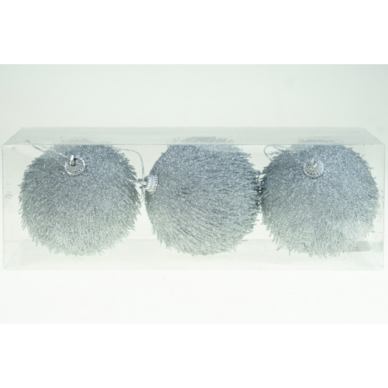 Karácsonyfa dísz gömb foam D8 s/3 glitteres ezüst