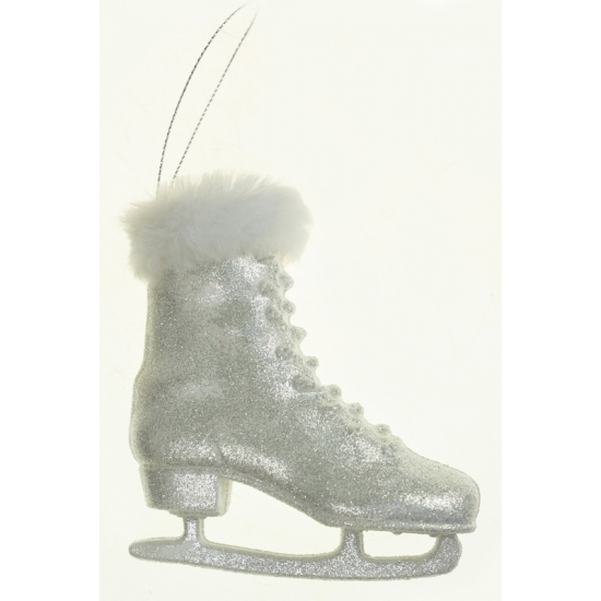 Karácsonyfa dísz korcsolya 11,5cm glitteres fehér