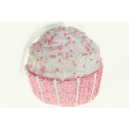 Karácsonyfa dísz muffin foam 7cm cukros v.rózsaszín