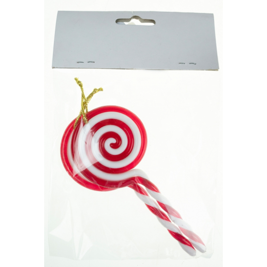 Karácsonyfa dísz nyalóka 13cm s/2  piros