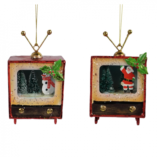 Karácsonyfadísz retro tv akasztós 12cm 2féle
