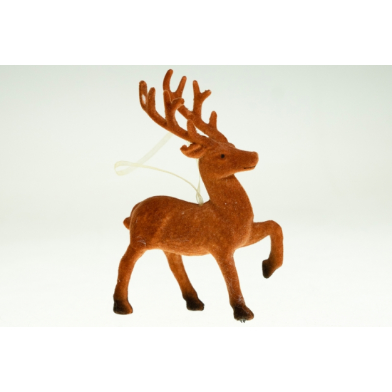Karácsonyfa dísz szarvas flokkolt 6*12cm barna