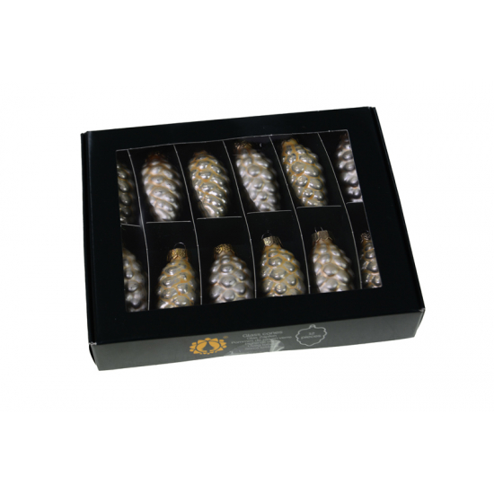 Karácsonyfa dísz toboz üveg 6cm s/12 mix pezsgő