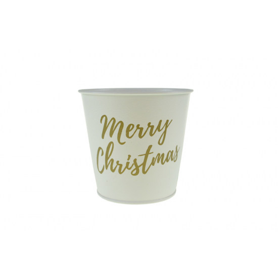 Kaspó cink Merry Christmas D11,5 H11 fehér