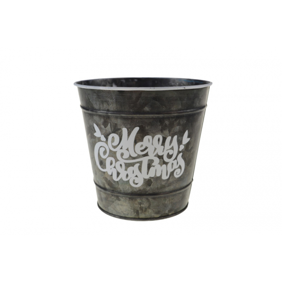 Kaspó cink Merry Christmas D18 H16,5 szürke