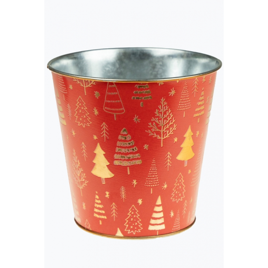 Kaspó fém 13/9.5*H12.5cm fenyő mintás piros