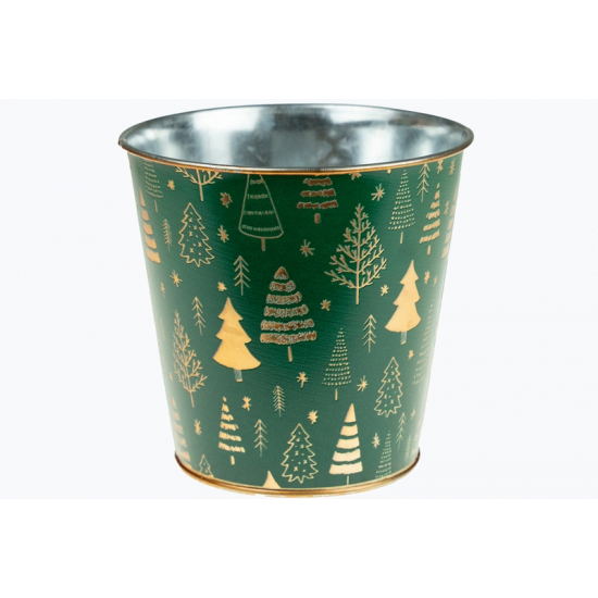 Kaspó fém 13/9.5*H12.5cm fenyő mintás zöld