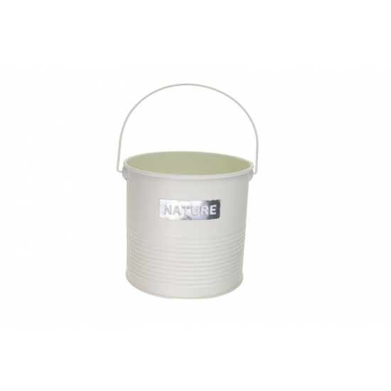 Kaspó fém 13*H12.5cm nature felirattal fogantyúval krém