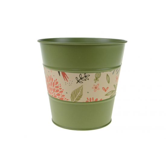 Kaspó fém D13/9.5*H12.5CM mintás csíkkal zöld