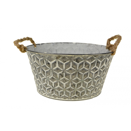 Kaspó fém mintás D20/15*H10CM 2füllel szürke