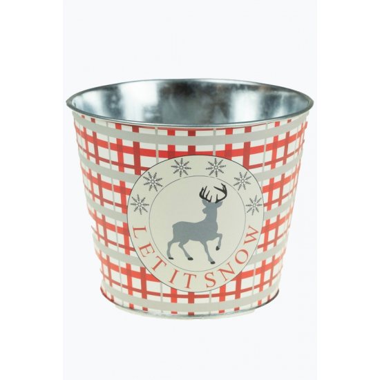 Kaspó fém szarvasos 12/9*H10CM kockás piros