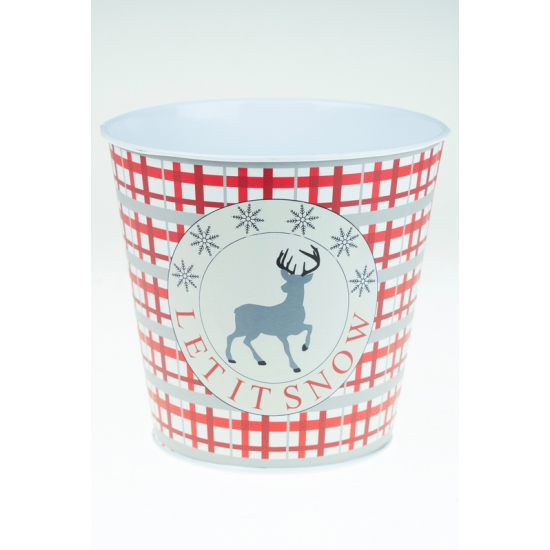 Kaspó fém szarvasos 16/11.5*H13.5CM kockás piros