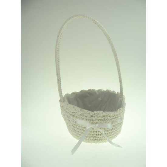 Kosár textil ovális füles 19*10cm szatén masnival fehér