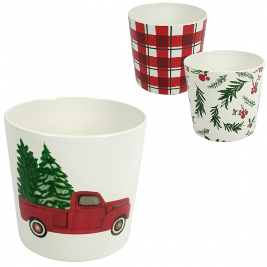 Kaspó kerámia karácsonyi mintás 12cm 3féle
