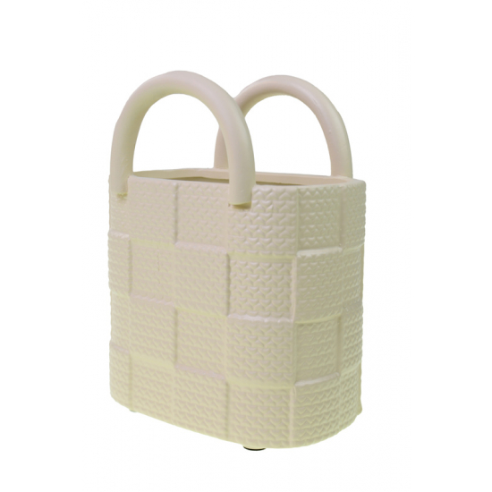 Kaspó kerámia 13*10,5*14cm táska forma krém