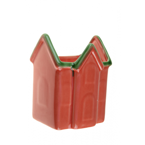 Kaspó kerámia ház 10,9*9,5*14cm piros