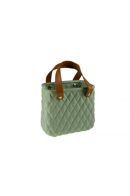 Kaspó kerámia táska forma 18*12*16,5cm  rombusz mintás menta