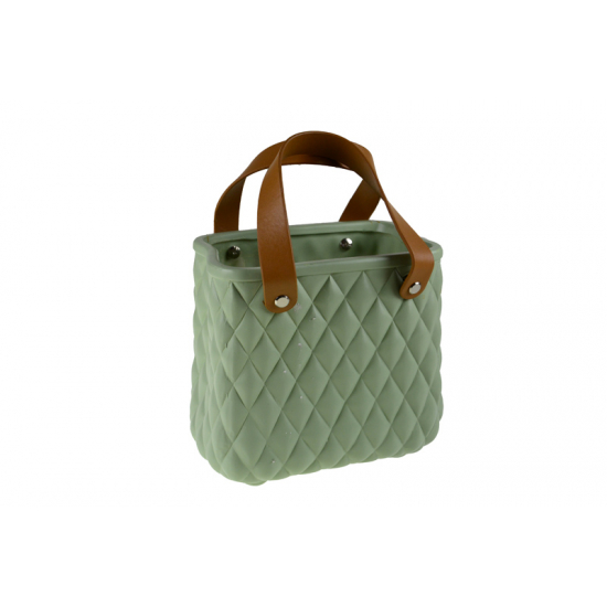 Kaspó kerámia táska forma 18*12*16,5cm  rombusz mintás menta