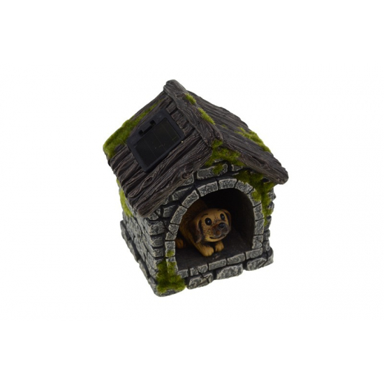 Figura kő kutyaház 11.3*9.2*12.3cm szolár lámpával barna