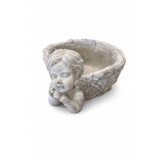 Kaspó kő angyal forma 14.5x13x9.5cm szürke