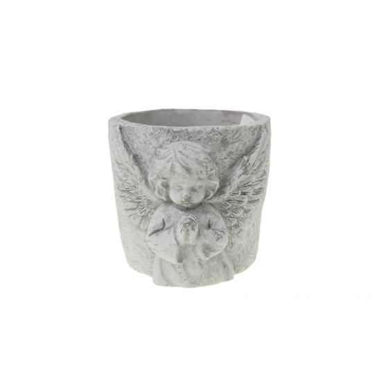 Kaspó kő angyallal 13x11x10.3cm szürke