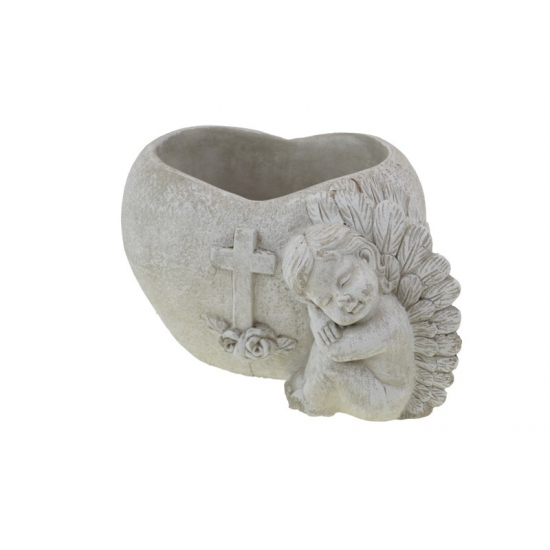 Kaspó kő D17 H10 kereszttel,angyallal szürke
