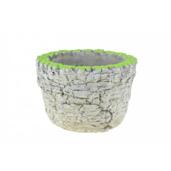 Kaspó kő kerek 15x15x9.5cm zöld virágokkal szürke