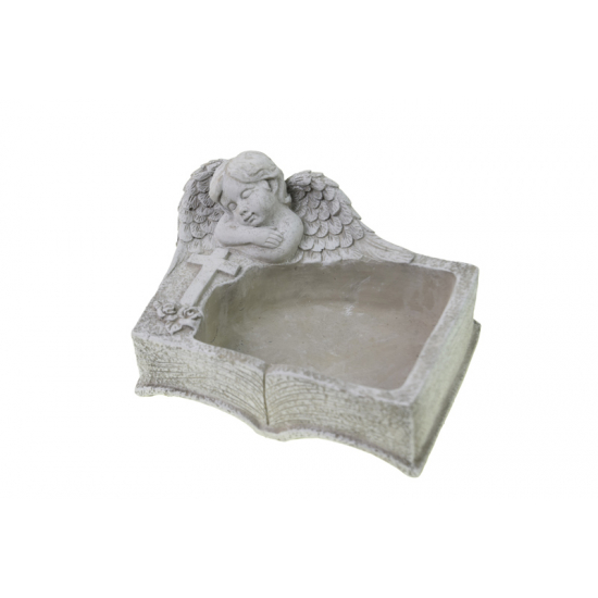 Kaspó kő könyv forma angyallal 19.5x14x10.5cm szürke