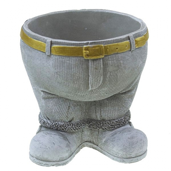 Kaspó kő Mikulás nadrág forma 13,5*13,5*14cm arany övvel szürke