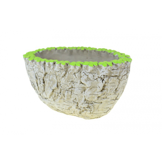Kaspó kő ovális 19x12x9.5cm zöld virágokkal szürke