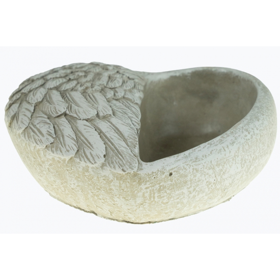 Kaspó kő szív 16.5x16.5x6.5cm szárny mintás szürke