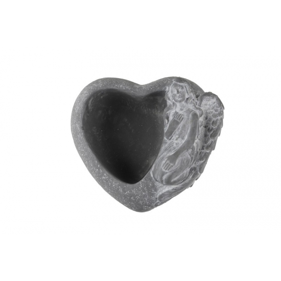 Kaspó kő szív forma 17*8,5cm angyallal s.szürke