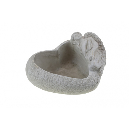 Kaspó kő szív forma 21*10cm angyallal szürke