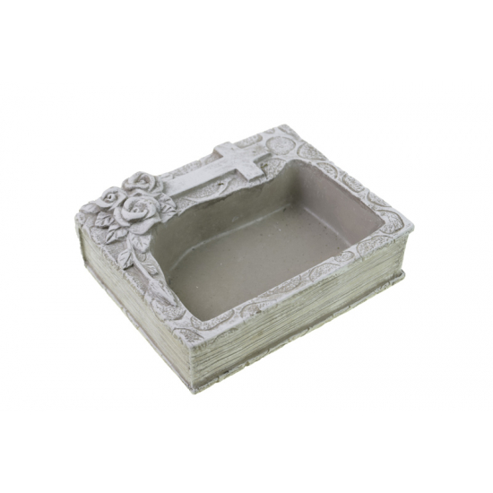 Kaspó kő szögletes 17.5x13.5x6.5cm kereszttel szürke