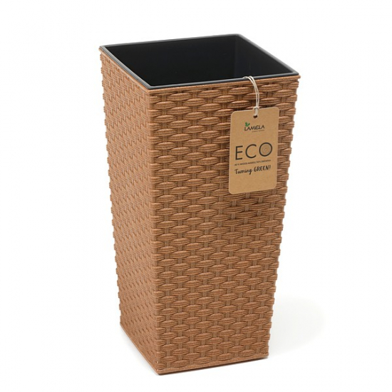 Kaspó műanyag ECO rattan D30 H57 Finezja barna Lamela