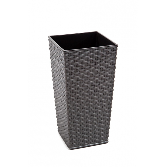 Kaspó műanyag magas rattan 25*25cm M 46 cm Finezja grafit Lamela