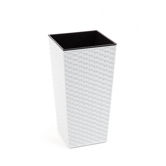 Kaspó műanyag rattan 40*40cm M 75 cm magas Finezja fehér Lamela